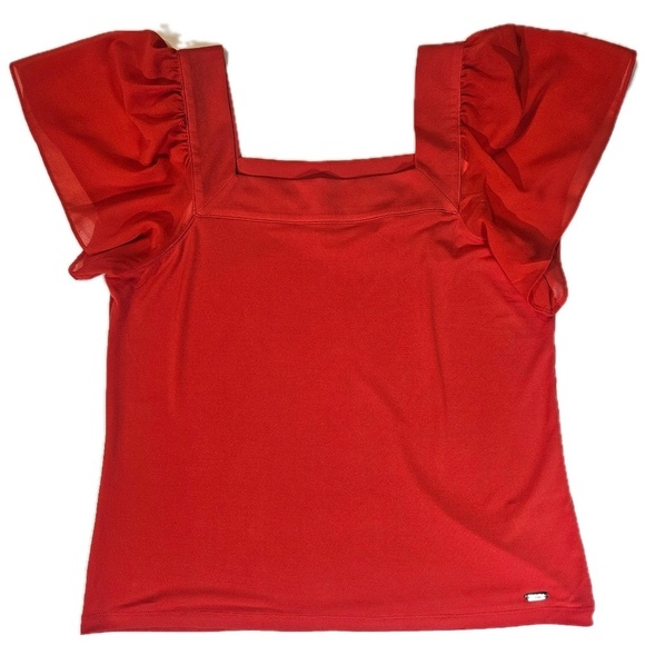 Calvin Klein Shirt Womens Medium Dark Pink MODH7075 Puff Sleeve Square Neck NEW - Picture 8 of 8